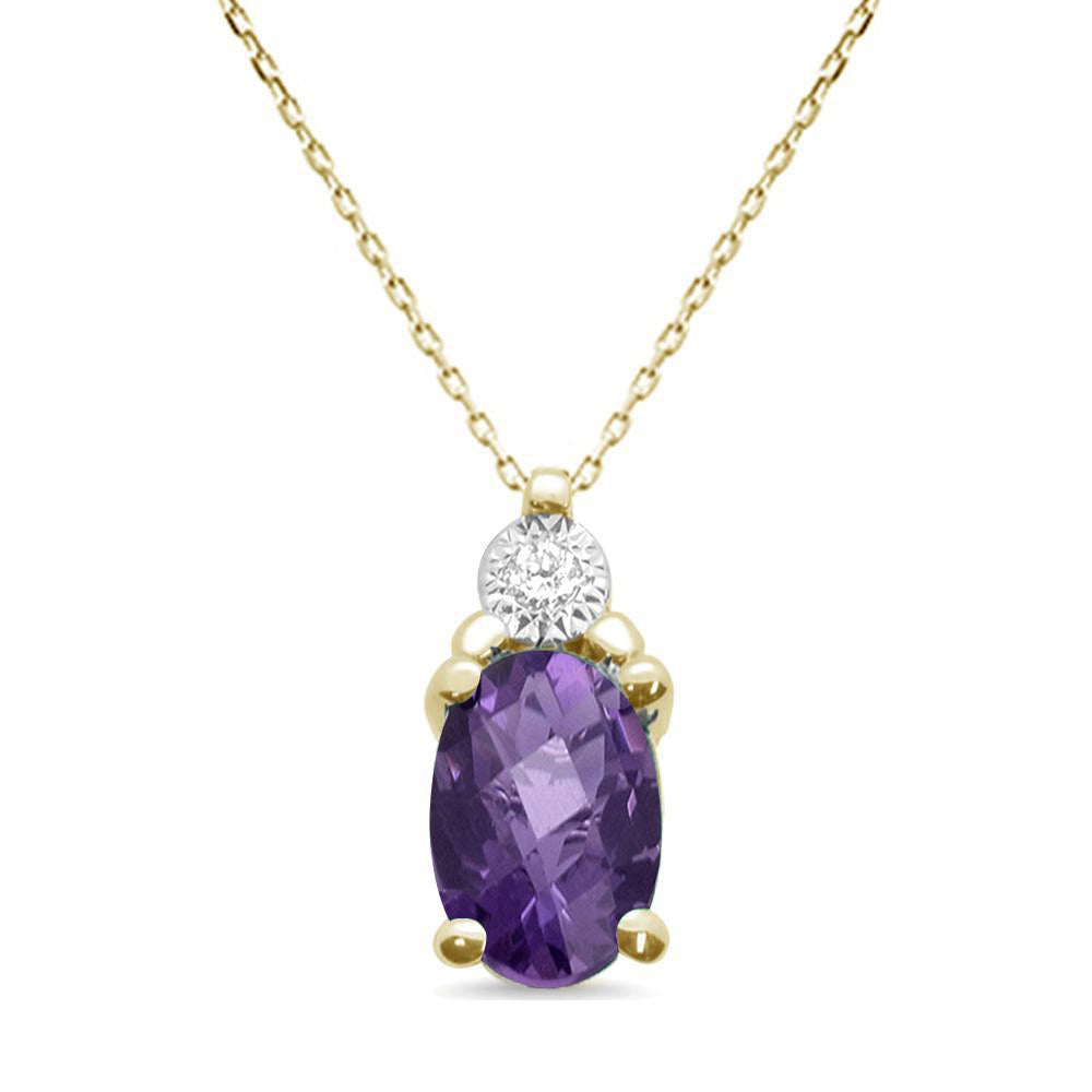 <span>GEMSTONE CLOSEOUT </span>! .70ct 10k Yellow Gold Amethyst & Diamond Solitaire Pendant Necklace 18"