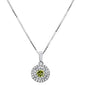 <span>GEMSTONE CLOSEOUT </span>! .47ct G SI 10K White Gold Diamond & Peridot Gemstone Halo Solitaire Pendant Necklace 18" Chain