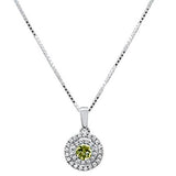 <span>GEMSTONE CLOSEOUT </span>! .47ct G SI 10K White Gold Diamond & Peridot Gemstone Halo Solitaire Pendant Necklace 18" Chain