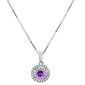 <span>GEMSTONE CLOSEOUT </span> .29ct G SI 10K White Gold Diamond & Amethyst Round Solitaire Pendant 18" Chain