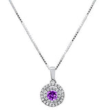 <span>GEMSTONE CLOSEOUT </span> .29ct G SI 10K White Gold Diamond & Amethyst Round Solitaire Pendant 18" Chain