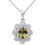 2.34cts 10k White Gold Olive Quartz & Diamond Pendant Necklace 18" Long