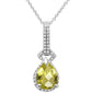 <span>GEMSTONE CLOSEOUT </span>! 1.74cts 10k White Gold Pear Lemon Quartz & Diamond Pendant Necklace 17" Long