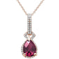<span>GEMSTONE CLOSEOUT </span>! 2.23cts 10k Rose Gold Pear Rhodolite & Diamond Pendant Necklace 17" Long