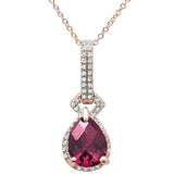 <span>GEMSTONE CLOSEOUT </span>! 2.23cts 10k Rose Gold Pear Rhodolite & Diamond Pendant Necklace 17" Long