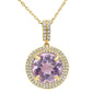 <span>GEMSTONE CLOSEOUT! </span> 3.25ct 10k Yellow Gold Round Pink Amethyst & Diamond Pendant Necklace 18"
