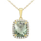<span>GEMSTONE CLOSEOUT! </span> 2.82ct Cushion Cut Green Amethyst 10k Yellow Gold Diamond Pendant Necklace