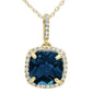 <span>GEMSTONE CLOSEOUT </span>! 3.56ct 10k Yellow Gold Cushion Blue Topaz & Diamond Pendant Necklace 18"
