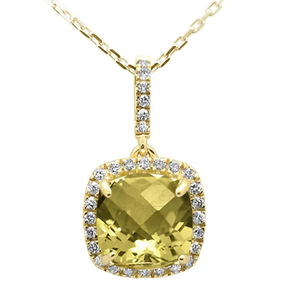 <span>GEMSTONE CLOSEOUT </span>! 1.97ct 10k Yellow Gold Cushion Olive & Diamond Pendant Necklace 18"