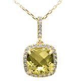 <span>GEMSTONE CLOSEOUT </span>! 1.97ct 10k Yellow Gold Cushion Olive & Diamond Pendant Necklace 18"