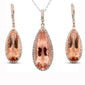 <span>GEMSTONE CLOSEOUT! </span>24.66cts 10k Rose Gold Pear Shape Morganite Diamond Earring Pendant Set 18"