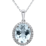3.52cts 10k White Gold Oval Aquamarine & Diamond Pendant 18"