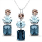 <span>GEMSTONE CLOSEOUT! </span>12.62ct 10k White Gold Oval Aquamarine Diamond Pendant & Earrings 18"