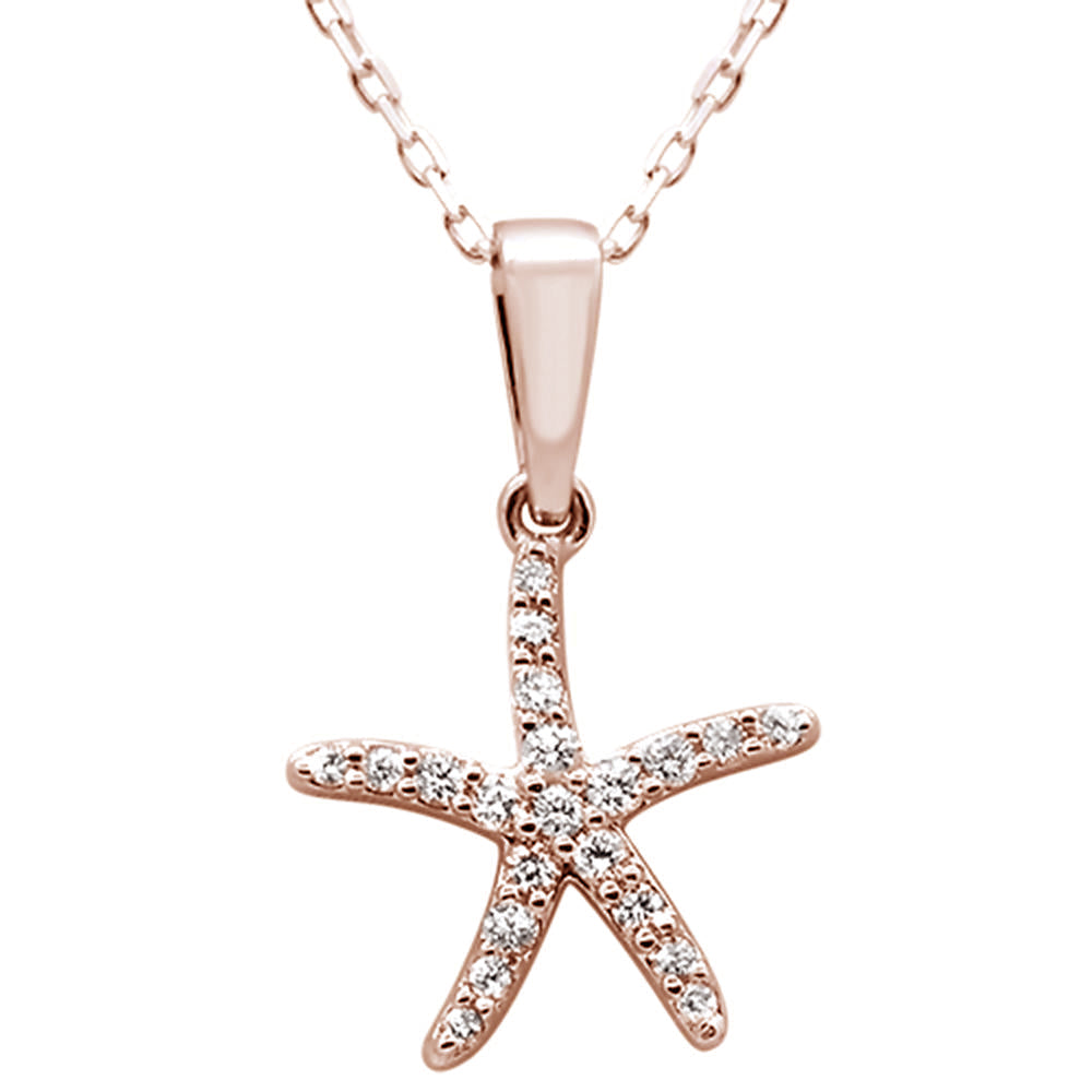 <span style="color:purple">SPECIAL!</span> .17ct 14k Rose Gold Diamond Starfish Pendant Necklace 18" Long