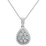 1.06ct 14k White Gold Diamond Teardrop Pendant Necklace 18" Long