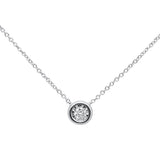 <span>DIAMOND  CLOSEOUT! </span>.11ct 14k White Gold Round Diamond Bezel Solitaire Pendant Necklace 18"