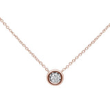<span>DIAMOND CLOSEOUT! </span>.10ct 14k Rose Gold Diamond Bezel Solitaire Pendant Necklace 18"