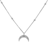 .22ct 14k White Gold Crescent Moon Diamond Pendant Necklace 18"