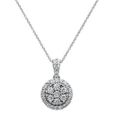 1.0ct 14k White Gold Halo Bezel Round Diamond Pendant Necklace 18"