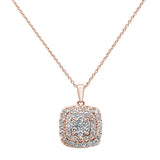 .99ct 14k Rose Gold Diamond Square Pendant Necklace 18" Long