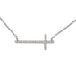 .06ct 10k White Gold Diamond Sideways Cross Trendy Pendant Necklace 18"