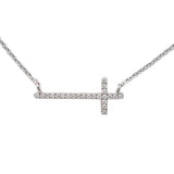 <span>DIAMOND CLOSEOUT! </span>.06ct 10k White Gold Diamond Sideways Cross Trendy Pendant Necklace 18"