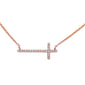 .06ct 10k Rose Gold Diamond Sideways Cross Trendy Pendant Necklace 18"