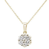1.03ct 14k Yellow Gold Diamond Cluster Pendant Necklace 18" Long