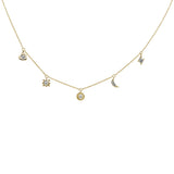 <span>DIAMOND CLOSEOUT! </span>.07ct 14kt Yellow Gold Diamond Moon Star Heart Charm Pendant Necklace 16"