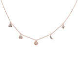 <span>DIAMOND CLOSEOUT! </span>.08ct 14kt Rose Gold Diamond Moon Star Heart Charm Pendant Necklace 16"+2"