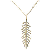 .17ct 14kt Yellow Gold Diamond Feather Pendant Necklace 16"+2" Ext