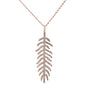 <span style="color:purple">SPECIAL!</span>.17ct 14kt Rose Gold Diamond Feather Pendant Necklace 16"+2" Ext