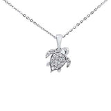 .14ct 14kt White Gold Turtle Love Heart Diamond Pendant Necklace 16"+2" Ext