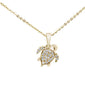 <span>GEMSTONE CLOSEOUT </span>! .14ct 14K Yellow Gold Round Cute Turtle Diamond Pendant Necklace 16"+ 2" Ext.