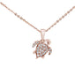 .14ct 14K Rose Gold Round Cute Turtle Diamond Pendant Necklace 16"+ 2" Ext.