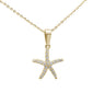 .10ct 14K Yellow Gold Round Diamond Starfish Pendant Necklace 16"+ 2" Ext.