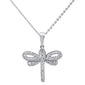 <span style="color:purple">SPECIAL!</span>.33ct 14kt White Gold Dragonfly Diamond Pendant Necklace 16"+2" Ext