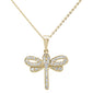 <span style="color:purple">SPECIAL!</span>.32ct 14K Yellow Gold Round Diamond Dragonfly Pendant Necklace 16"+ 2" Ext.