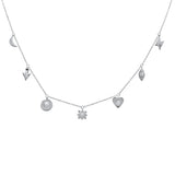 <span>DIAMOND CLOSEOUT! </span>.10ct 14kt White Gold Diamond Heart, Star Moon Charm Necklace 16"+2" Ext