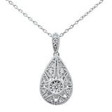 .12ct 14k White Gold Diamond Antique Style Pear Tear drop Necklace 18"