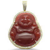 1.29ct 14k Yellow Gold  Diamond & Red Big Buddha Pendant