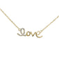 .03ct 14K Yellow Gold Heart Diamond "Love" Script Pendant Necklace 16" + 2" Ext.