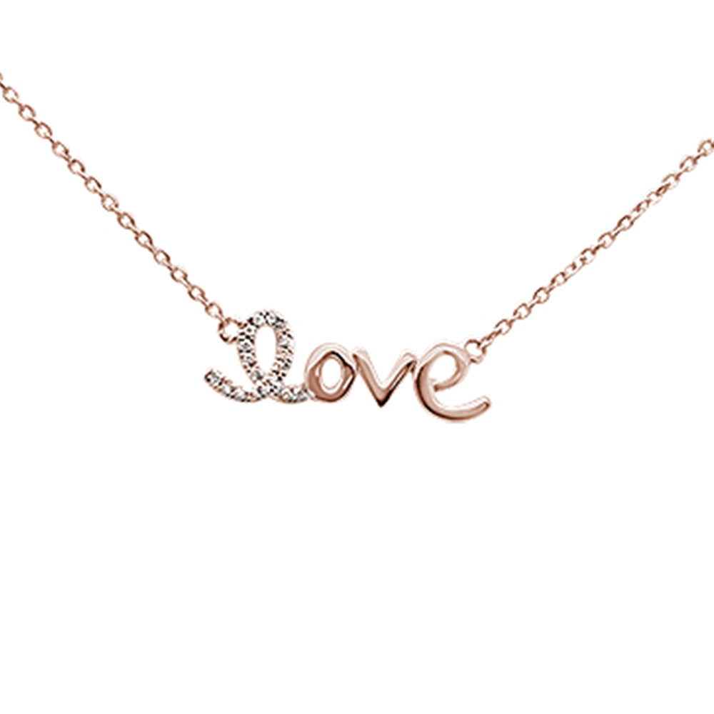 .06ct 14K Rose Gold Heart Diamond "Love" Script Pendant Necklace 16" + 2" Ext.