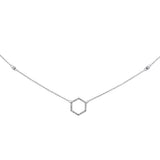 <span>¡REBAJAS DE DIAMANTES! </span> Collar de 40.64 cm con colgante circular de forma geométrica de diamantes de oro blanco de 14K de .14 qt.