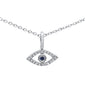 .06ct 14k White Gold Evil Eye Blue Sapphire & Diamond Pendant Necklace 18"