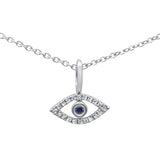 .06ct 14k White Gold Evil Eye Blue Sapphire & Diamond Pendant Necklace 18"