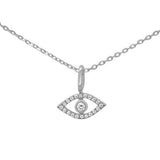 .05ct F SI 14K White Gold Evil Eye Diamond Pendant Necklace 18"