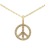 .07ct 14KT Yellow Gold Diamond Peace Sign Pendant Necklace 18"