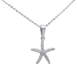 .13ct 14K White Gold Round Diamond Starfish Pendant Necklace 18" Long Chain