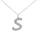 <span>¡LIQUIDACIÓN DE DIAMANTES! </span>Collar con colgante inicial "S" de oro blanco de 14k con diamante F SI de 0.10 ct, 18"